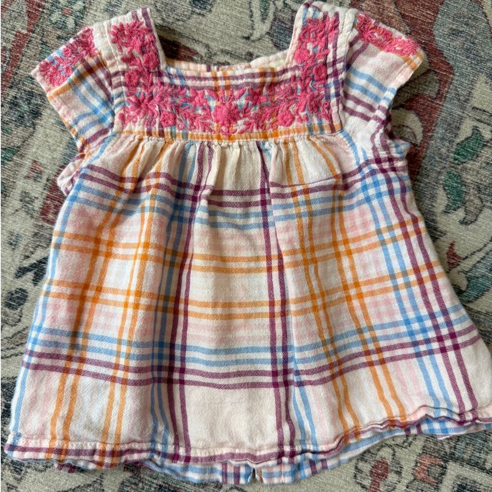 Pink Chicken Plaid Cotton Embroidered Tunic 6-12 Months